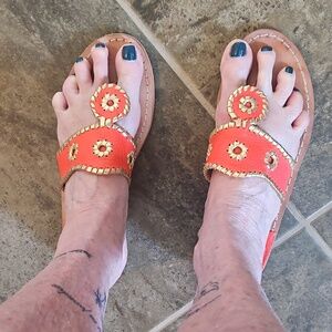 Jack Rogers Orange and Gold Leather Slide Sandals